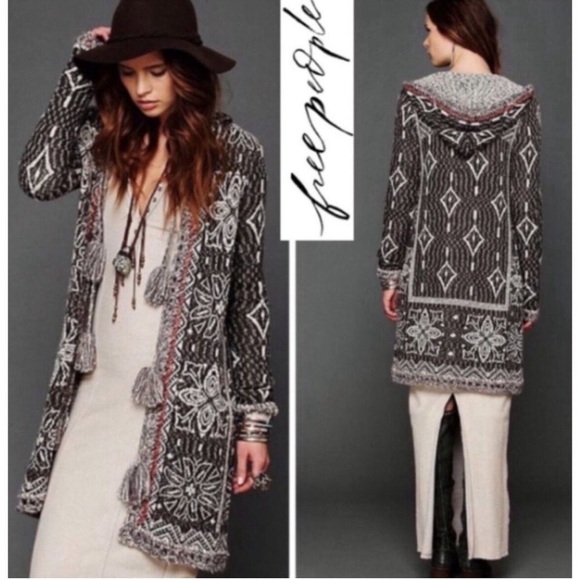 Free People Womens Sweater Size M Cotton Brown Hooded Kai Tassel Boho Duster - Picture 1 of 5